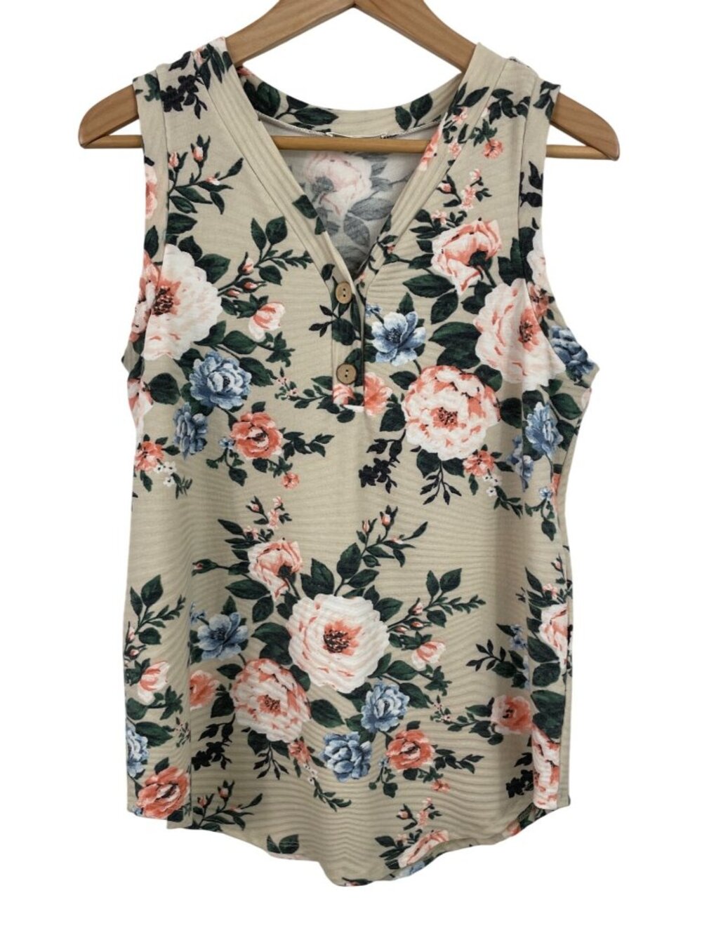 BomBom Womens Multicolor Floral Sleeveless Ribbed Tank Size Medium V Neck